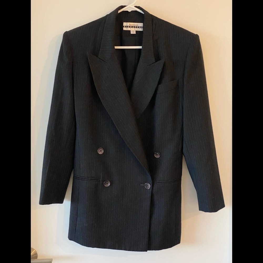Jacobsons Double-Breasted Vintage Wool Black Pinstripe Blazer 8